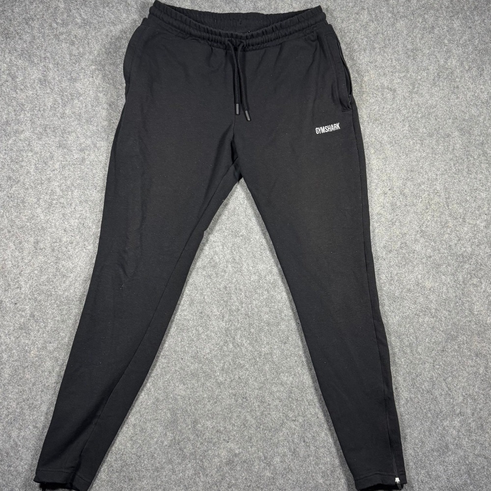 Gymshark Mens Black Tapered Joggers Zipper Ankle Sweatpants Medium Gym Athletic